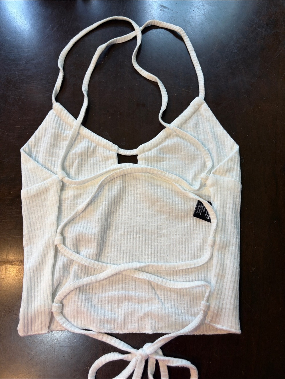 POL Ivory Ribbed Back Strap Cropped tank Top - Picture 3 of 5